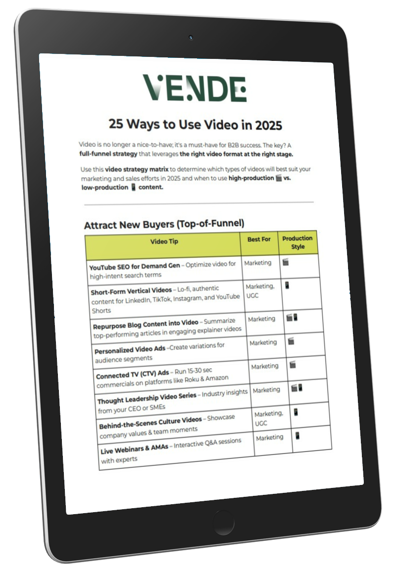 Rendering of the The B2B Video Marketing Tip Sheet for 2025 on an ipad